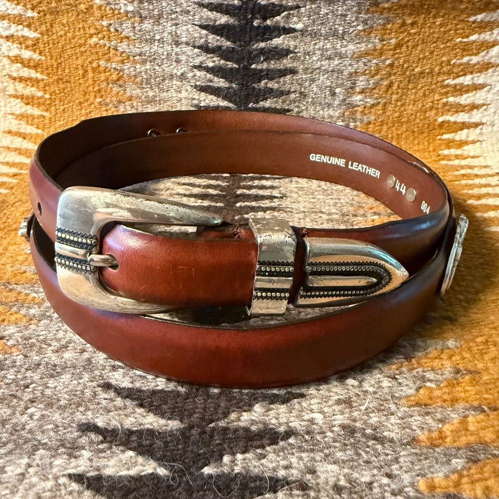 Men’s Brown Leather Belt with Gator Head Rivets